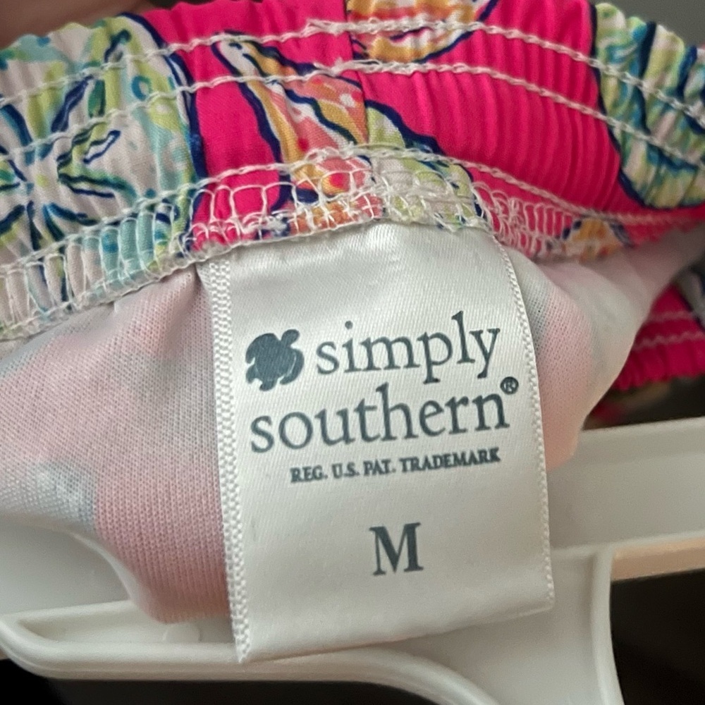 Simply Southern Pink and Teal Seashell Patterned Shorts - Picture 3 of 4